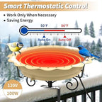 Heated Bird Bath for Deck Railing, 100W Heated Birdbath for Outdoors, Khaki - Image 3