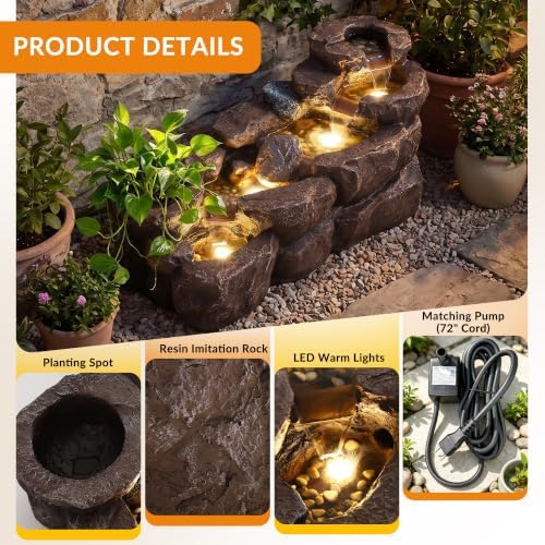 Outdoor Garden Water Fountain, 5-Tier Rock Natural Waterfall - Image 4