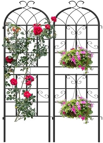 2-Pack 71" Black Metal Garden Trellises with Butterfly Design by Ultym