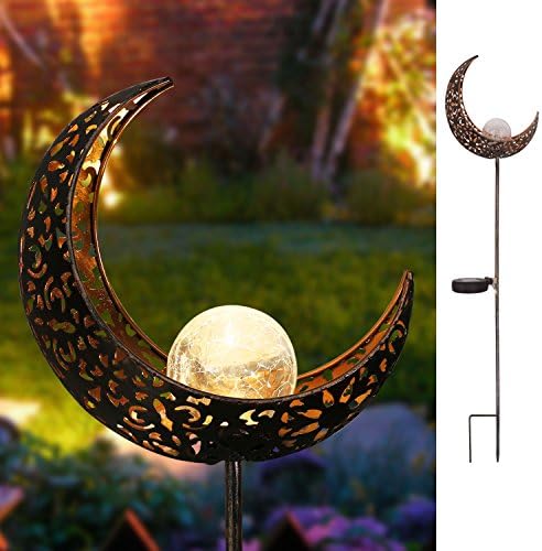 HOMEIMPRO Outdoor Garden Crackle Glass Globe Stake Lights,Waterproof LED Lights for Garden Yard(Moon&Flower&Sun) - Image 2