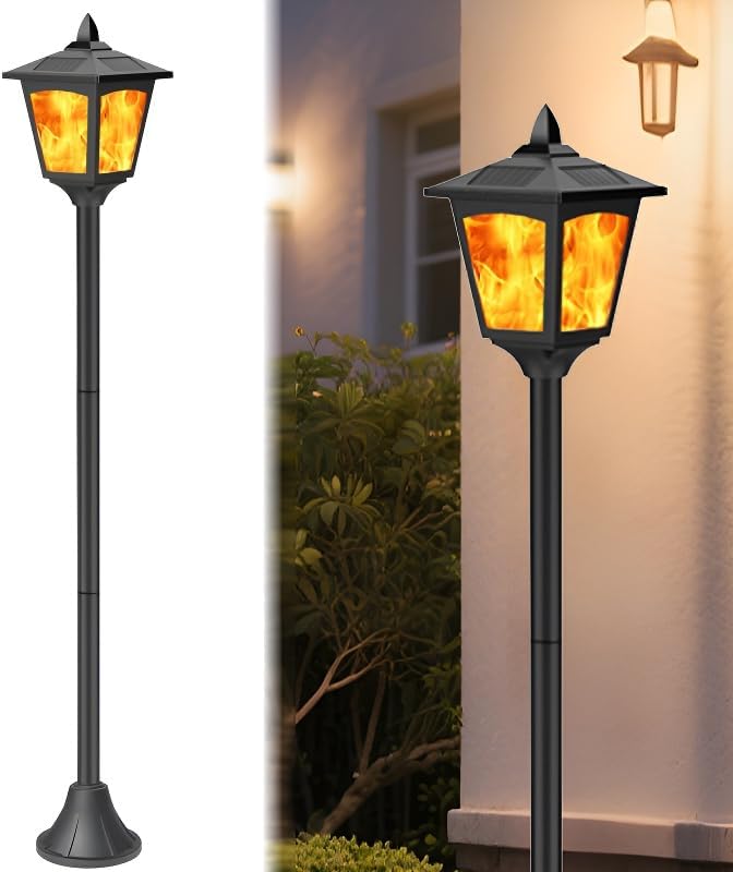 40 Inch Solar Flame Lantern Outdoor 1 Pack, Waterproof Post Light with 3D Flickering Flame, Dusk to Dawn Solar Column Light for Garden Driveway Patio Yard Decor by Unknown