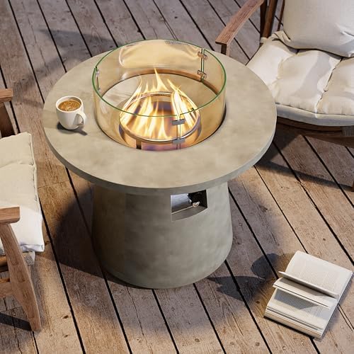 HOMPUS 31 inch Round Patio Propane Fire Table, Outdoor Fire Pit Concrete Fire Pit with Rain Cover 40,000 BTU Gas Smokeless Firepit for Outside Patio, Garden, Deck, Backyard, Gray - Image 6