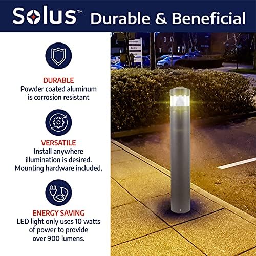 Solus Round LED Bollard Path Light – 10W Integrated LED, 937 Lumens, 4000K – Modern Outdoor Walkway Light, ETL Listed, Black or Bronze (Bronze, Single) - Image 3