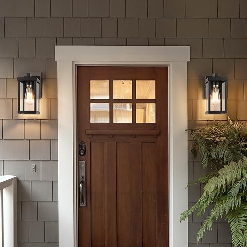 mirrea 11" Classic Outdoor Wall Sconce 1 Light in Matte Black Rectangular Metal Frame and Clear Glass Shade Waterproof Porch Light Patio Light Pack of 2 - Image 3