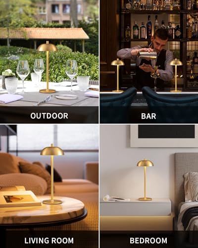 12" Cordless Table Lamps Set of 2, Gold Modern Portable Desk Lamp - Image 6