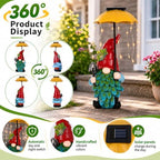 Solar Garden Gnome Statue with Umbrella LED String Lights, DIY Yard Decor - Image 3