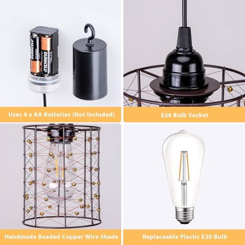 Battery Operated Hanging Outdoor Chandelier, Battery Power 5′′×6′′ Pendant Light, Gazebo Lights Outdoor, 4 AA Batteries, for Gazebo, Pergola, Porch, Patio, Indoor Outdoor Decor Lighting (2) - Image 5