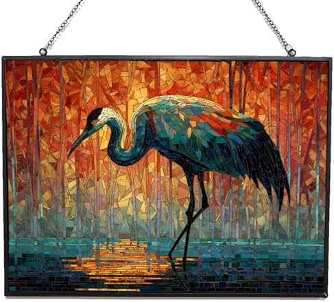 Customized Rectangle Mosaic Crane in Morning Mist Suncatcher Stained Glass Window Hangings Sun Catchers Colorful Ornament Gifts for Women Mom Wife Halloween Christmas Housewarming by HYPESTYLE