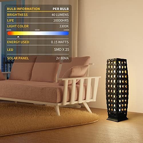Solar Floor Lamp, Outdoor Floor Lamp Lanterns Outdoor Waterproof, Solar Powered Resin Wicker Lamp, Weather-Resistant Rattan Deck Light for Porch, Garden, Patio - Image 7