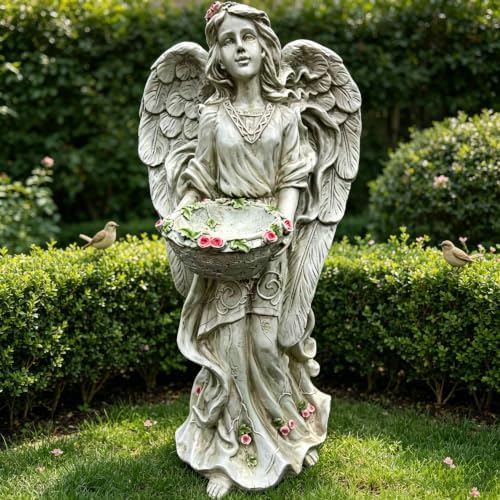 24.8" Resin Angel Garden Statue Bird Feeder Water Basin Yard Decor - Image 4