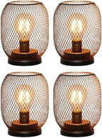 TRIROCKS Set of 4 Battery Operated Lamp LED Table Lantern, Metal Cage Cordless Lamps with LED Bulb，Vintage Decorative Outdoor Lantern for Weddings, Parties, Patio, Events for Indoors Shelf Decor by TRIROCKS
