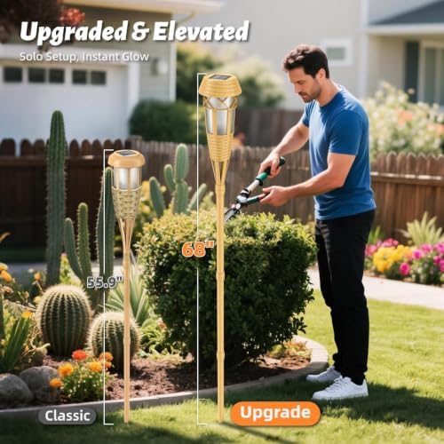 Solar Torch Lights, Flickering Flame Bamboo Outdoor Lights, 2‑Pack - Image 5