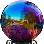 12 Inch Stainless Steel Gazing Globe,v2croft Hollow Ball Mirrored Surface Polished Shiny Sphere,Garden Stainless Steel Gazing Ball for Outdoor Lawn Pond Yard Ornament(rainbow) by Unknown