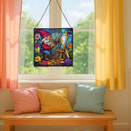 Painter Gnome at Work Stained Glass Suncatcher – Square Hanging Window Panel for Home or Greenhouse – Whimsical Glass Art Gift for Garden Lovers, Christmas, Halloween, Father Days qzln3W - Image 5