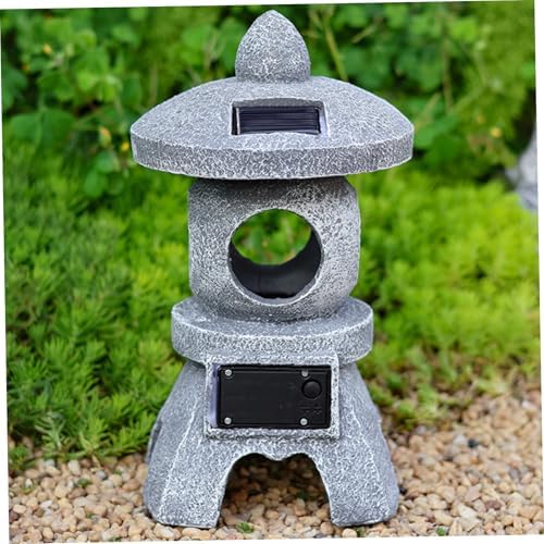 Japanese Pagoda Statues Waterproof Solar Pagoda Lantern 5.1x5.3x10.2 inch Decorative Japanese Stone Lantern for Home Garden Yard Lawn Balcony Patio Porch - Image 4