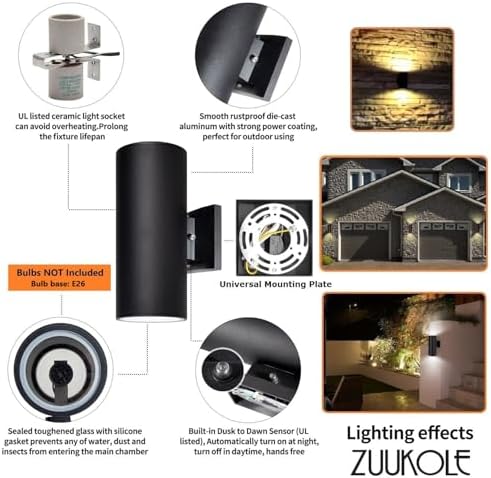 Dusk to Dawn Outdoor Wall Sconce, Waterproof Exterior Light Fixture - Image 2