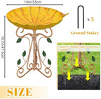Vintage Metal Bird Bath for Outside, 13" Dia Birdbaths Bowl with Cast Iron Pedestal, Large Antique Bird Feeder with Folding Bracket for Outdoors Garden Patio Yard Decor (Retro Yellow) - Image 2