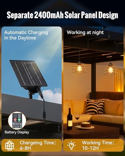 Solar Pendant Light Indoor Outdoor 4/6/8H Timer Set of 2 Remote - Image 6