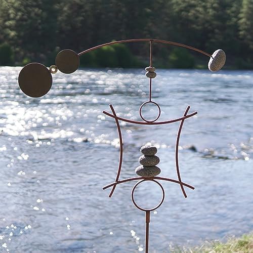Zen Garden Spinner Kinetic Wind Sculpture | Balanced Arch Yard Decor with Rock Cairn and Stake | Relaxing Metal Art Wind Vane | Large | Handmade in The USA by AuraLife