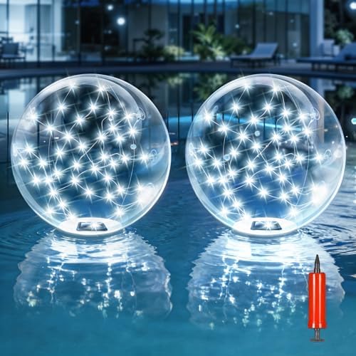 2 Pack Floating Pool Lights, White Solar Powered Pool Ball Light That Float by LORRYTE