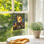 Forest Reading Gnome Stained Glass Suncatcher – Square Hanging Window Panel for Home or Greenhouse – Whimsical Glass Art Gift for Garden Lovers, Christmas, Halloween, Father Days EHxYe2 - Image 3