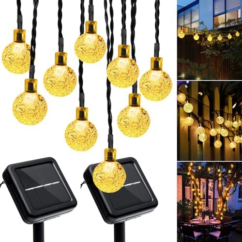 Outdoor Solar String Lights, 2x46FT 66LED 8Modes Crystal Solar Powered Christmas Fairy String Lights Waterproof for Outside Yard Fence Easter Holiday Party Garden Decor 2Pack(Warm White) by Unknown
