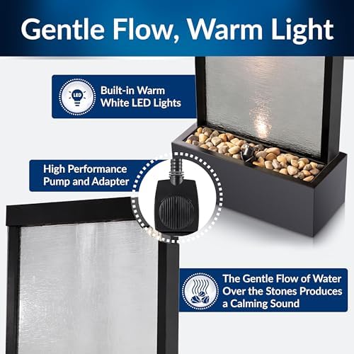 Alpine Corporation MLT170S 48" Indoor Outdoor Waterfall Fountain with LED Light Modern Glass & Aluminum Black Wall Water Feature for Home, Patio, Garden Décor Soothing Cascading Indoor Water Fountain - Image 6