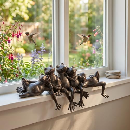 Landhoow Vintage Bronze Frog Garden Statue 15.5" W Funny Resin Figurine - Image 5