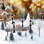 Hotop 28 Pcs Mini Artificial Christmas Village Tree Set Snow Christmas Pine Bare Branch Trees Xmas Street Lamp Post Miniature Park Bench Seat Cobblestone Street for Decoration(Stylish) - Image 3