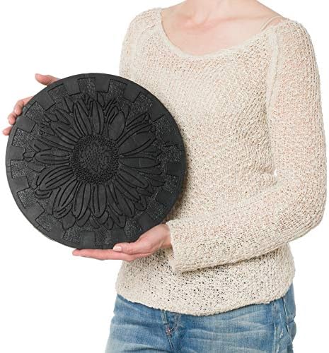 HF by LT Deluxe Rubber Stepping Stone, Sunflower Design, Heavy Duty 13" All-Weather Garden Tile, Black, Set of 3 - Image 2