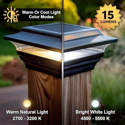 Classy Caps 4x4 Imperial Solar Post Cap - Fits 3.5"x3.5" and 4"x4" Deck & Fence Posts - Black Cast Aluminum - Warm and Cool Light Modes - Image 3