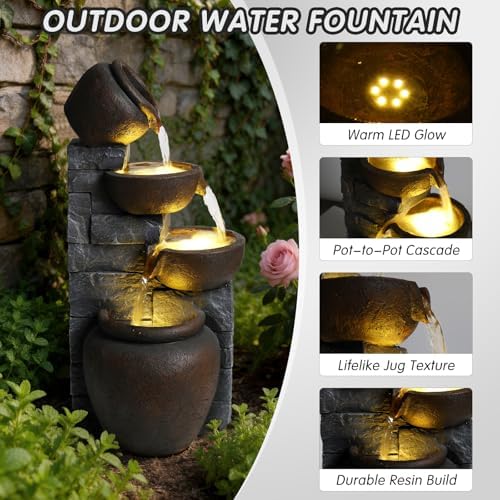 Wechoice 25.6" 4-Tier Cascading Outdoor Water Fountain with LED Light - Image 6