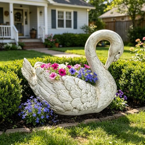 15.75'' Swan Planter Statue, Resin Swan Flower Pot Sculpture,White - Image 2