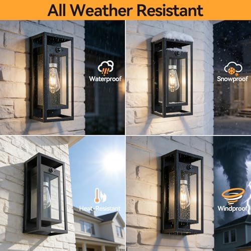 14" Motion Sensor Outdoor Wall Lights Fixture, E26, Black, 2-Pack - Image 6