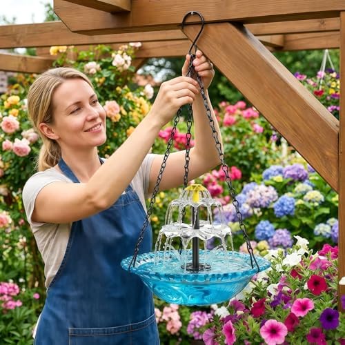 2026 New Solar Bird Bath Fountain, Large Hanging Cascade Water Bowl with Solar Pump, Outdoor Fountain for Hummingbirds, Garden, Patio & Backyard Decor - Image 7