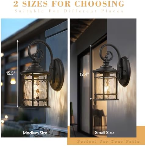 Emliviar Outdoor Lights for House, Outdoor Sconce Lights with Water Ripple Glass in Black Finish, XE229BWG-S BK - Image 5