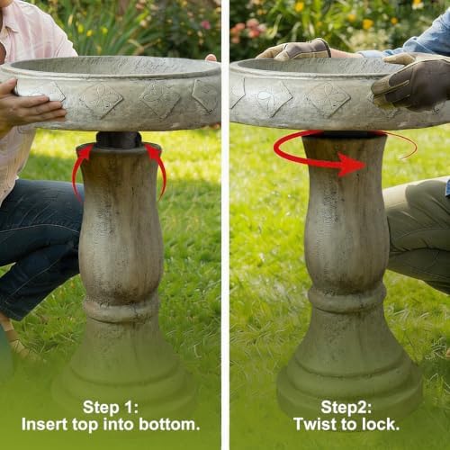 SKYFIRE Pedestal Birdbath for Garden - 23.2"H Fibre Reinforced Concrete Bird Bath, Decorative Outdoor Birdbath with Floral Embossed Basin, Weather Resistant Standing BirdBath for Patio, Lawn, Backyard - Image 6