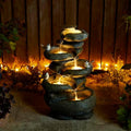 Glitzhome 5-Tier Cascading Rock Outdoor Water Fountain with LED Light & Pump, Natural Stacked Stone Look Water Fountain with Lively Birds for Garden, Patio, Porch, 23”H by Glitzhome