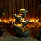 Glitzhome 5-Tier Cascading Rock Outdoor Water Fountain with LED Light & Pump, Natural Stacked Stone Look Water Fountain with Lively Birds for Garden, Patio, Porch, 23”H by Glitzhome