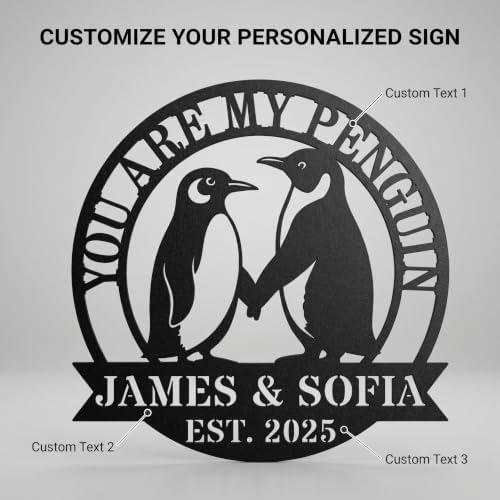 Personalized Penguin Metal Sign，Personalized Valentines Day Gifts，Custom Name Wall Fence Yard Patio, Home Office Decor， Metal Wall Art Decor,Home Metal Signs Plaques,Outdoor wall Decorative Signage12 - Image 6