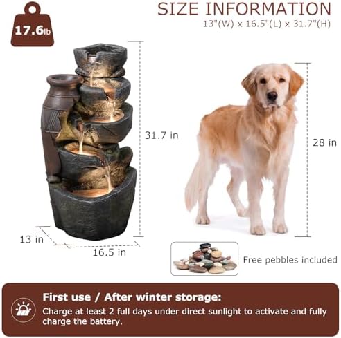 31.7" Tall Rock Solar Water Fountain Outdoor Waterfall - Image 2