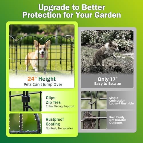 20.58ft (L) x 24in (H) Decorative Garden Fence Panels - Animal Barrier Fence No Dig Fencing Rustproof Metal Wire Edging Panel Border Apply to Dog Fencing for Yard Outdoor Decor Flower Beds - Image 2