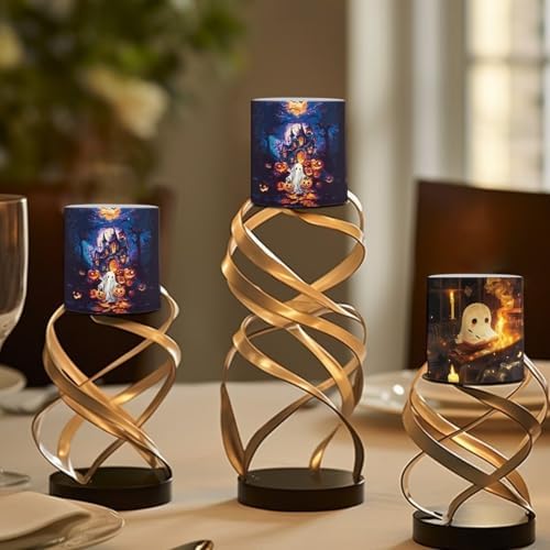 Flameless Candles with Remote, Battery Operated Ghost Haunted House Flickering LED Candles Halloween Day Decor Electric Pillar Candles Set of 4 - Image 4