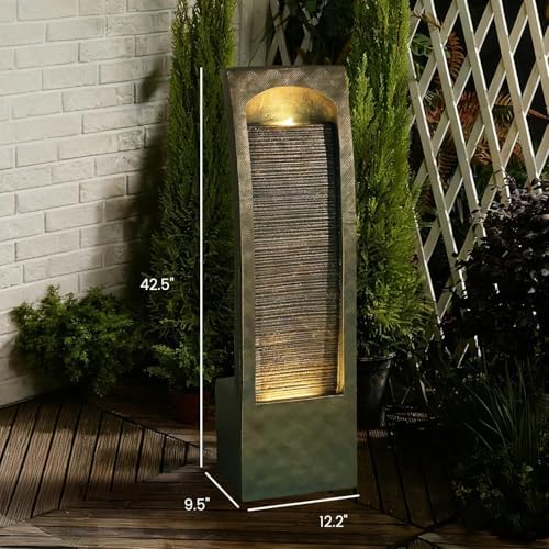 Sunlinua 42H Modern Outdoor Water Fountain with LED Light - Image 2