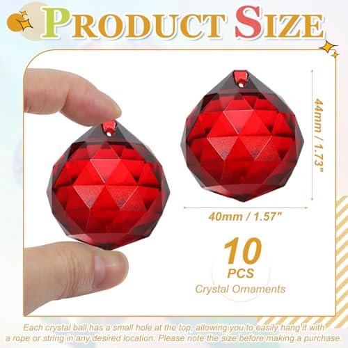 Crystal Ball Prisms, Sun Catcher Hanging Prism Sun Catcher Pendant 44mm / 1.73Inch & 10 Pack & Dark Red-Fitting for (Outdoor/Indoor/Windows/DIY Decor/Feng Shui/Chandelier) - Image 2