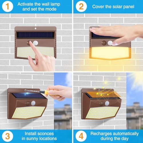 Peasur 8 Pack Solar Motion Sensor Lights Outdoor Waterproof with 3 Modes - Image 5