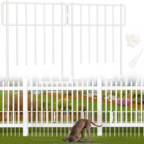 Thrivinest 10 Pack Animal Barrier Fence, No Dig Fence Decorative Fences, 17in(H) x10ft(L) Rustproof Metal Small Garden Fence Border for Dogs Rabbits, Bottom Blocker for Outdoor Yard Patio, White by Thrivinest