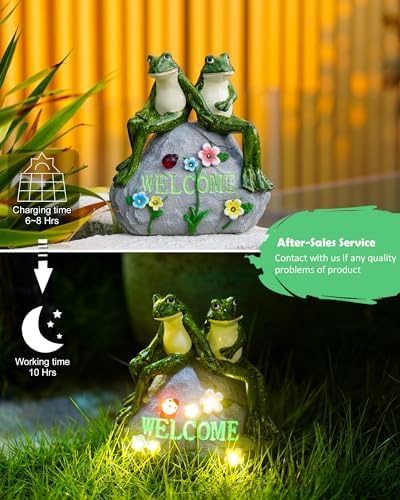 Nacome Solar Frog Garden Statue - Succulent & 7 LED Lights, Outdoor Decor - Image 4