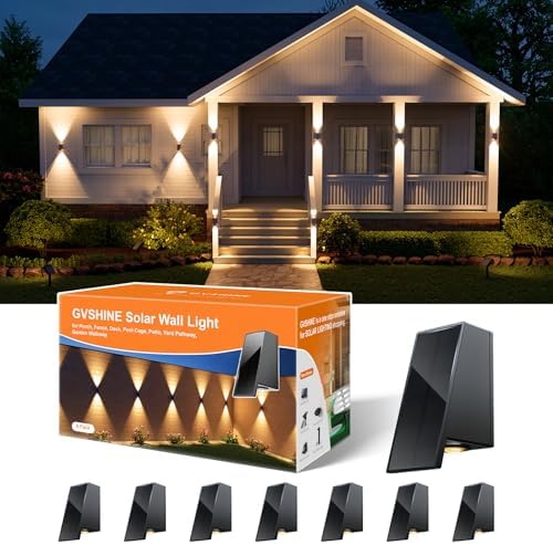 8 Pack Warm White Solar Power Fence Lights Outdoor Wall Up and Down by GVSHINE
