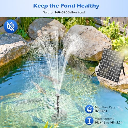 Antfraer 25W Solar Fountain Pump, 320 GPH Solar Pond Pump with 4 Nozzles, Adjustable Flow & 6.6ft Tubing, Solar Water Fountain Pump for Garden, Fish Tank, Backyard - Image 2